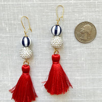 Lenora Dame Red, White and Blue Tassel Earrings