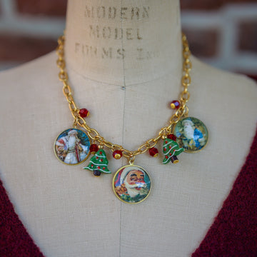 Vintage Santa Stamp Charm Necklace