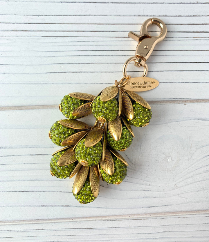 Olive Green Rhinestone Bead Cap Bag Charm