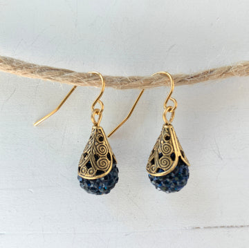 Filigree Bead Cap Rhinestone Earrings - Color Choices