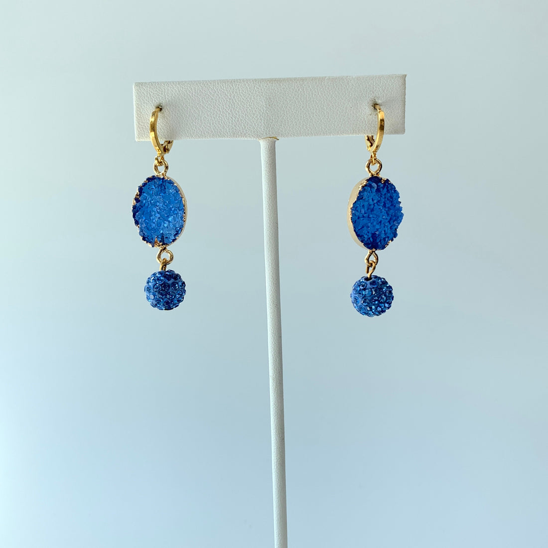 Druzy Crystal Earrings in Lake Blue