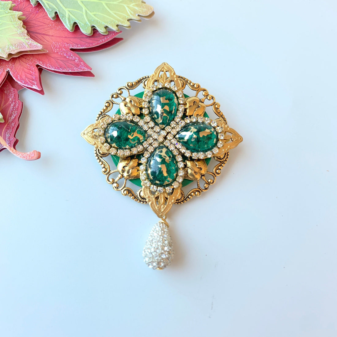 Emerald Isle Rhinestone Brooch