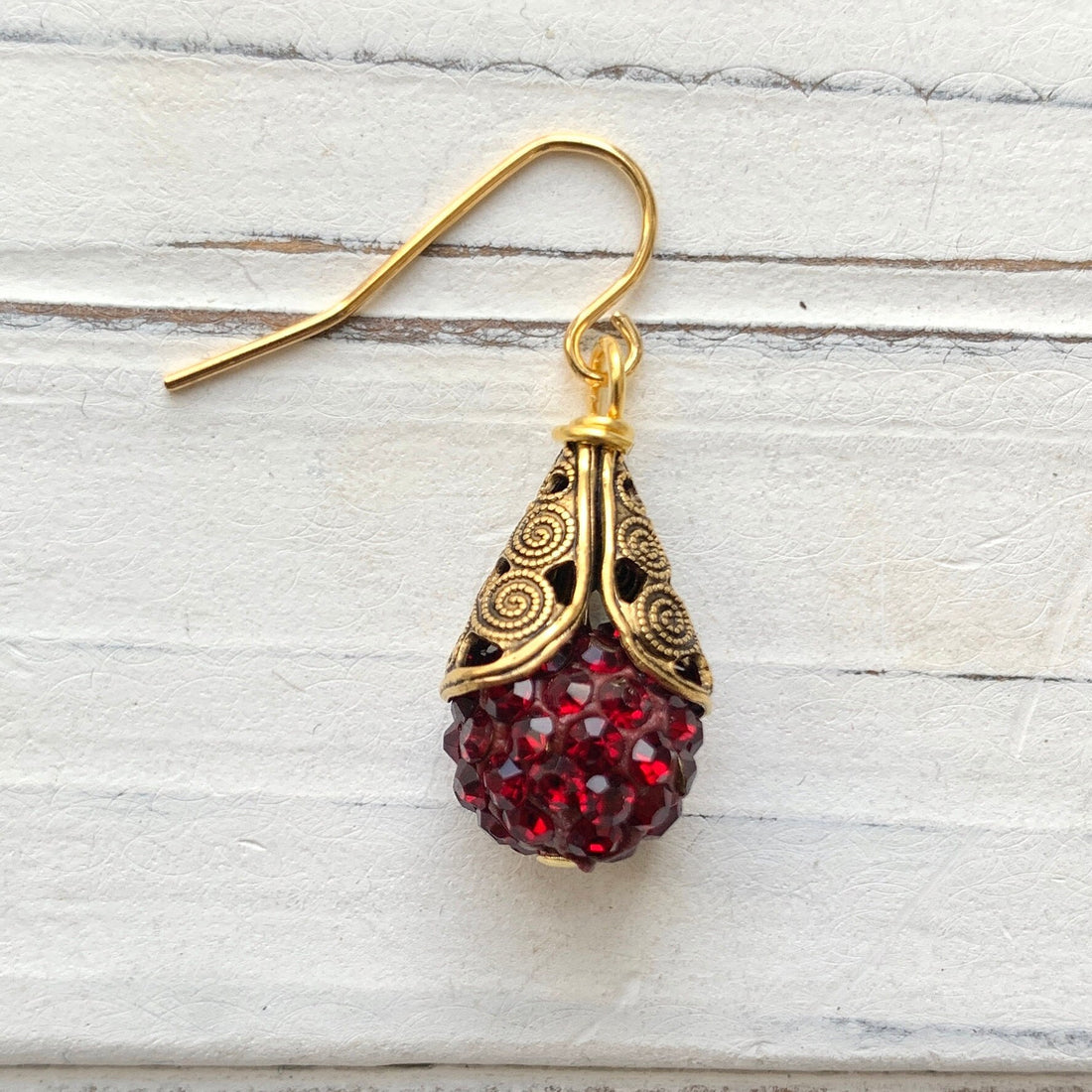Filigree Bead Cap Rhinestone Earrings - Color Choices