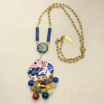 Folk Art Collector&#39;s Long Beaded Pendant Necklace