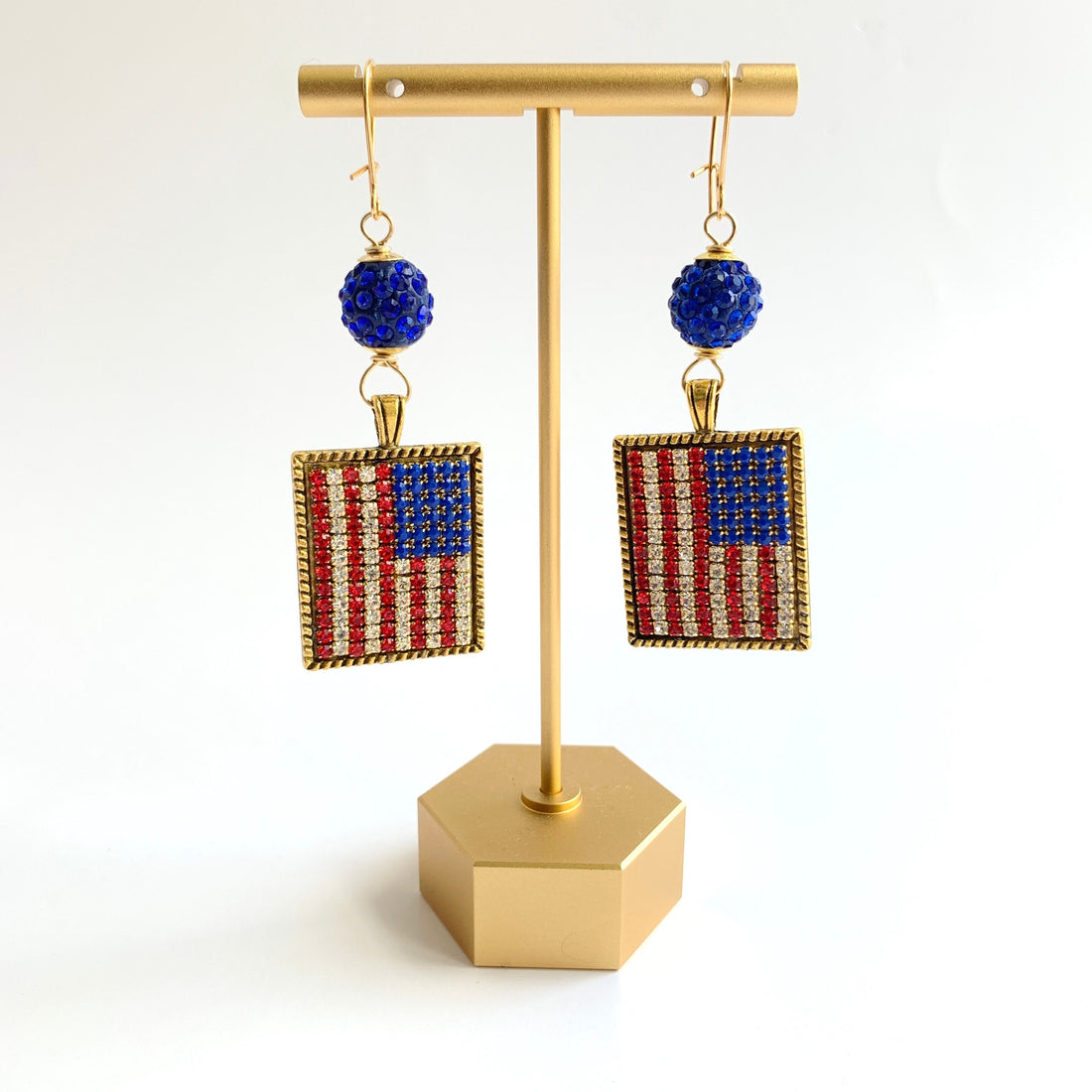 Rhinestone American Flag Earrings