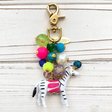 Cute zebra bag charm. Colorful beaded bag charm for handbag. Lenora Dame bag charms.