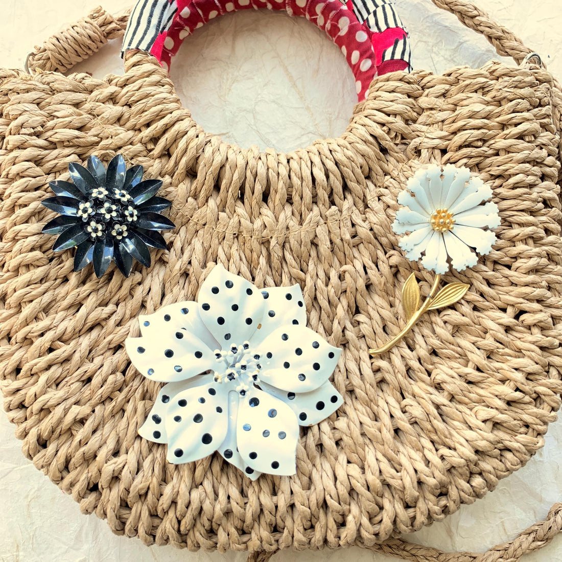 Flower Power Woven Straw Handbag - One-of-a-Kind