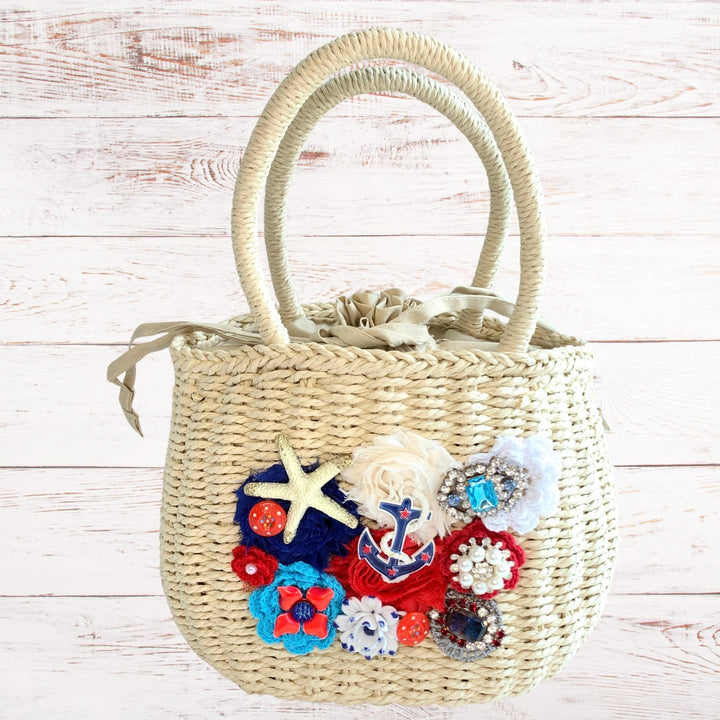 Anchor's Away Nautical Woven Straw Handbag - One-of-a-Kind