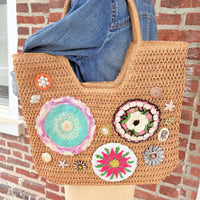 Crochet Flower Raffia Tote Bag - One-of-a-Kind