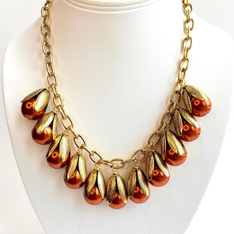 Lenora Dame Colorful Classic Pearl Bead Cap Charm Necklace - 4 Color Options