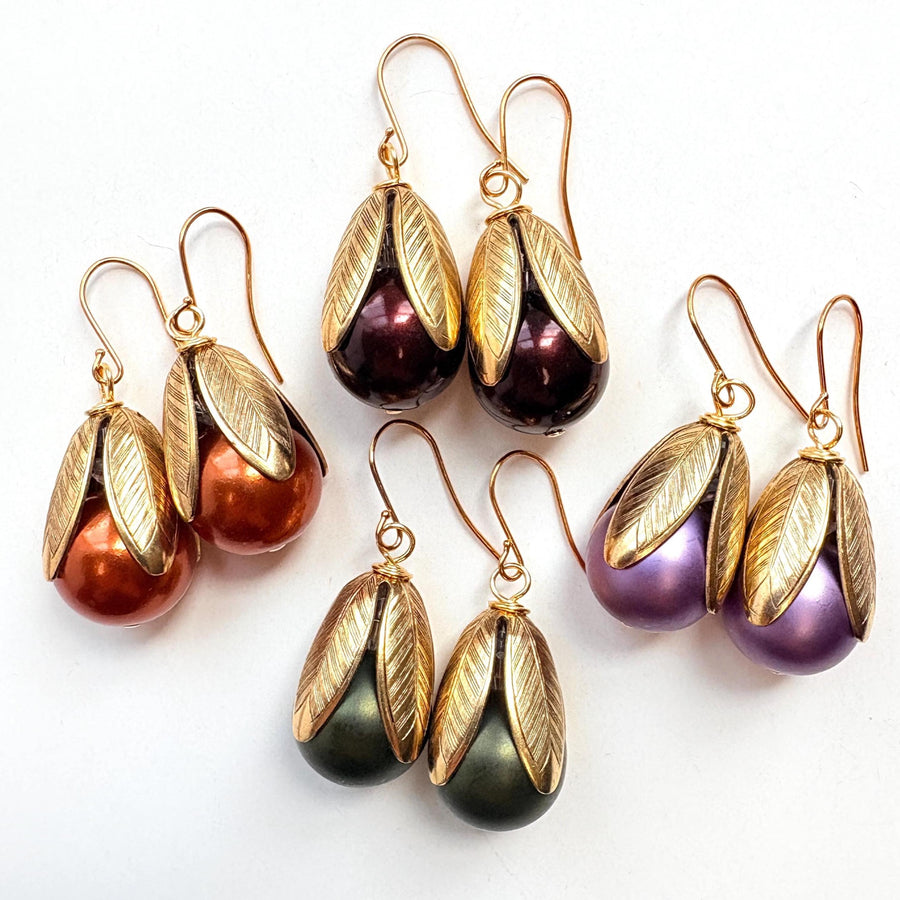 Lenora Dame Colorful Bead Cap Earrings - 4 Color Options