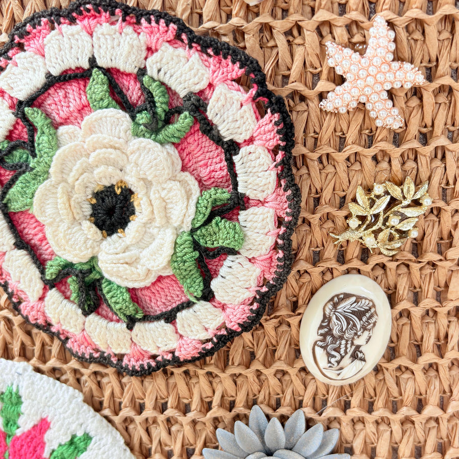 Crochet Flower Raffia Tote Bag - One-of-a-Kind