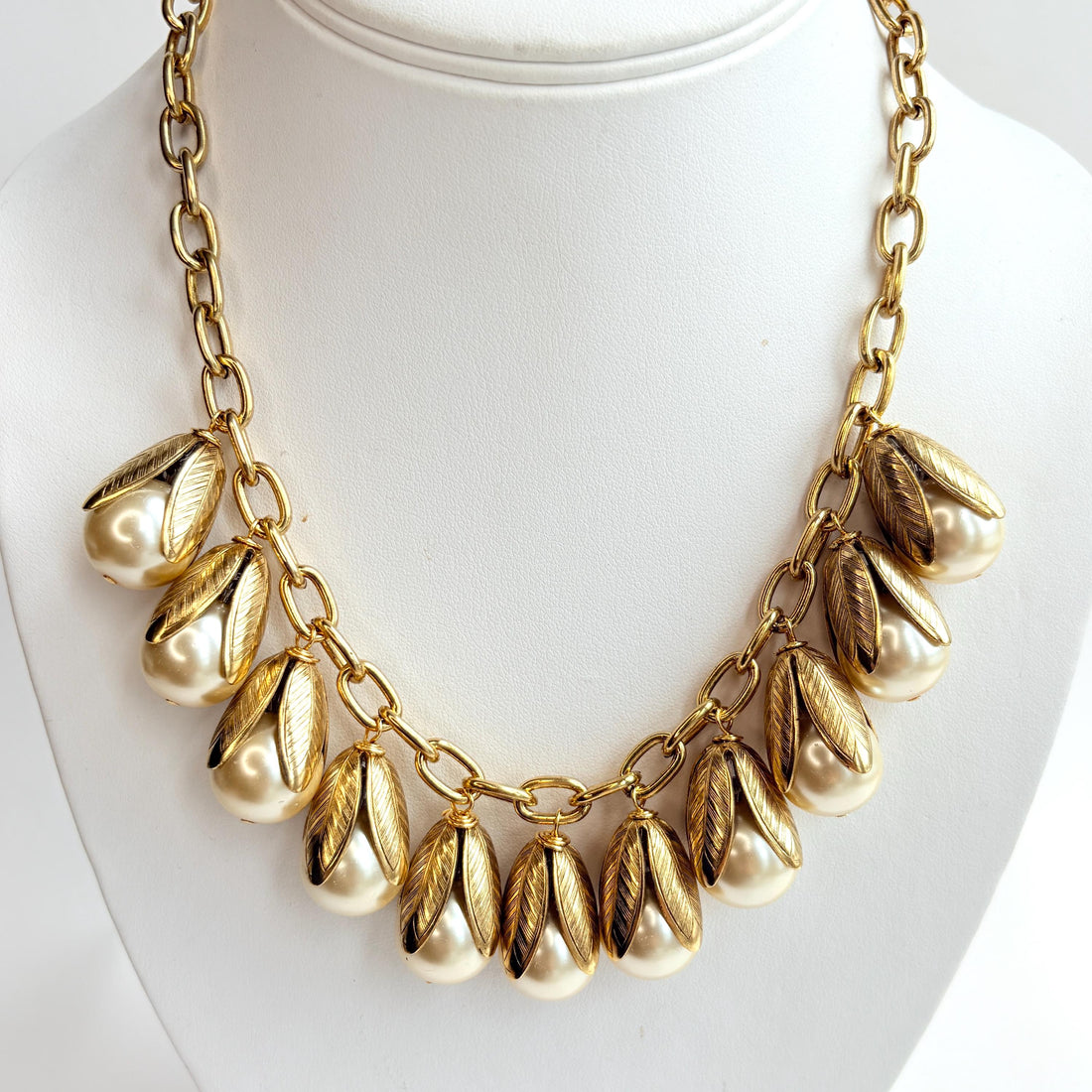 Lenora Dame Classic Bead Cap Charm Necklace in Cream Pearl