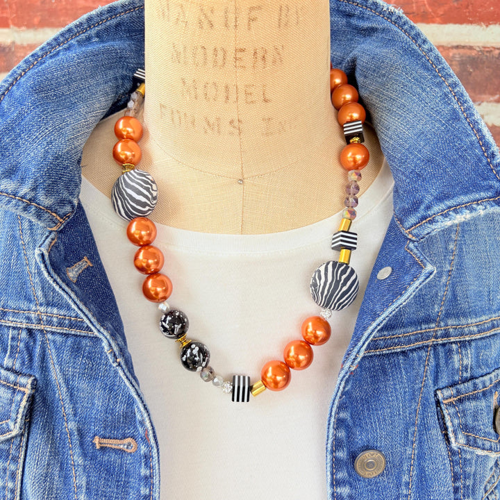 Lenora Dame Zebra Print Beaded Necklace