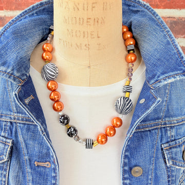 Lenora Dame Zebra Print Beaded Necklace