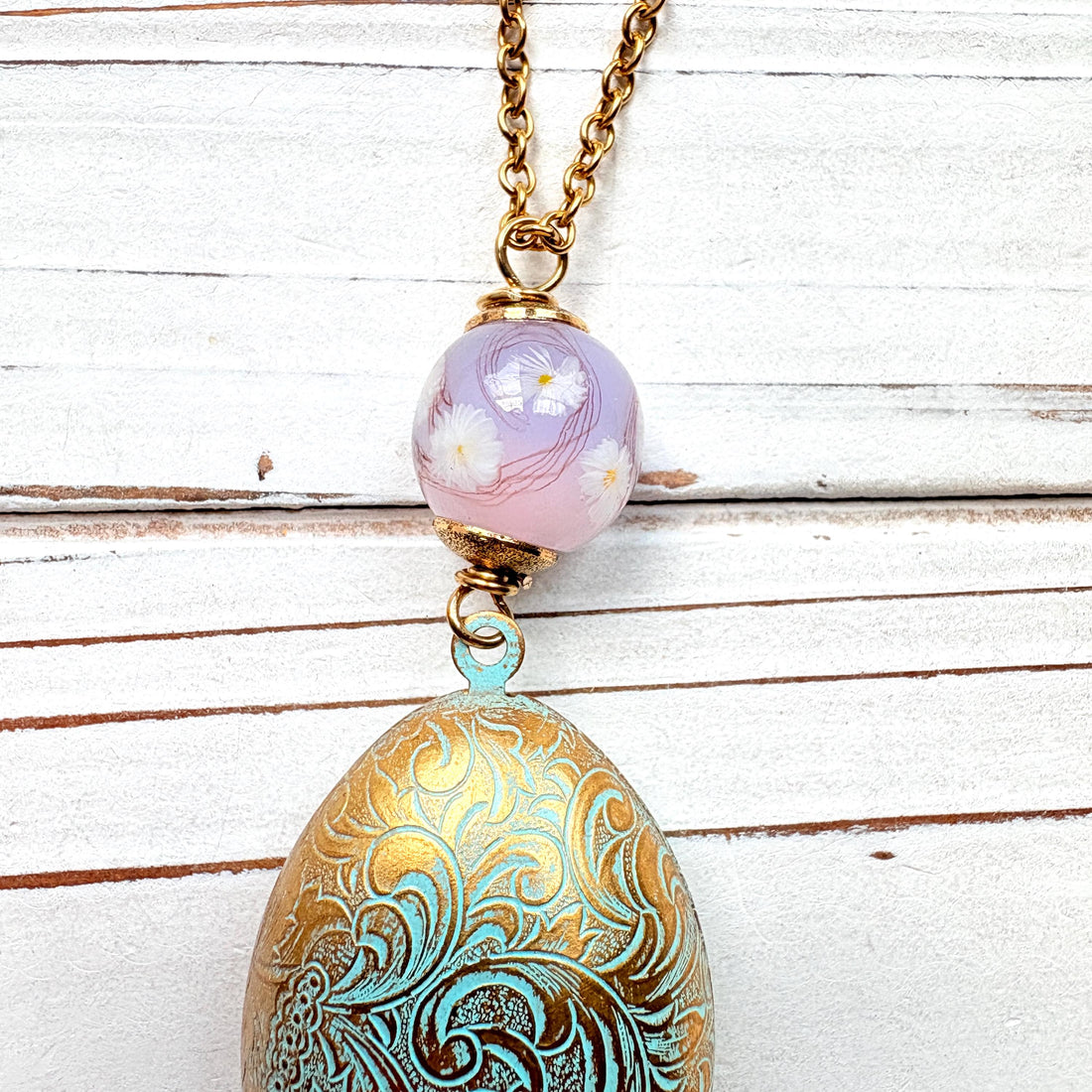 Easter Egg Etched Locket Necklace