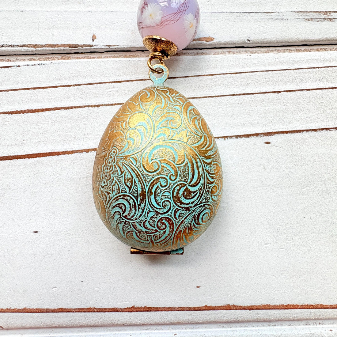 Easter Egg Etched Locket Necklace