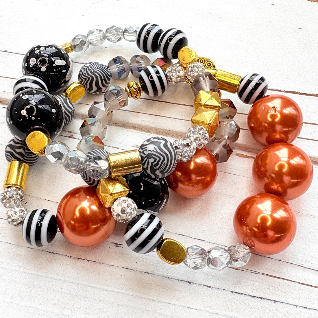 Lenora Dame Zebra Print Beaded Stretch Bracelet Set