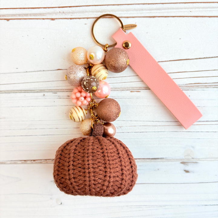 Chocolate Brown Crocheted Pumpkin Bag Charm