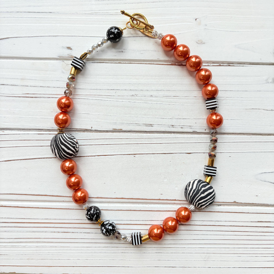 Lenora Dame Zebra Print Beaded Necklace