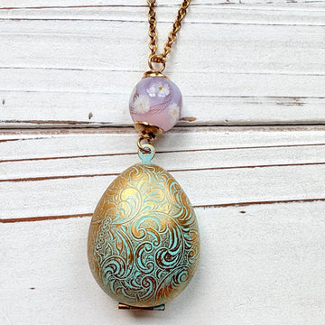 Easter Egg Etched Locket Necklace