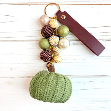 Sage Crocheted Pumpkin Bag Charm