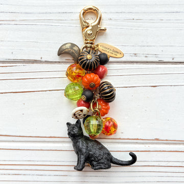 Bewitched Halloween Black Cat Purse Charm