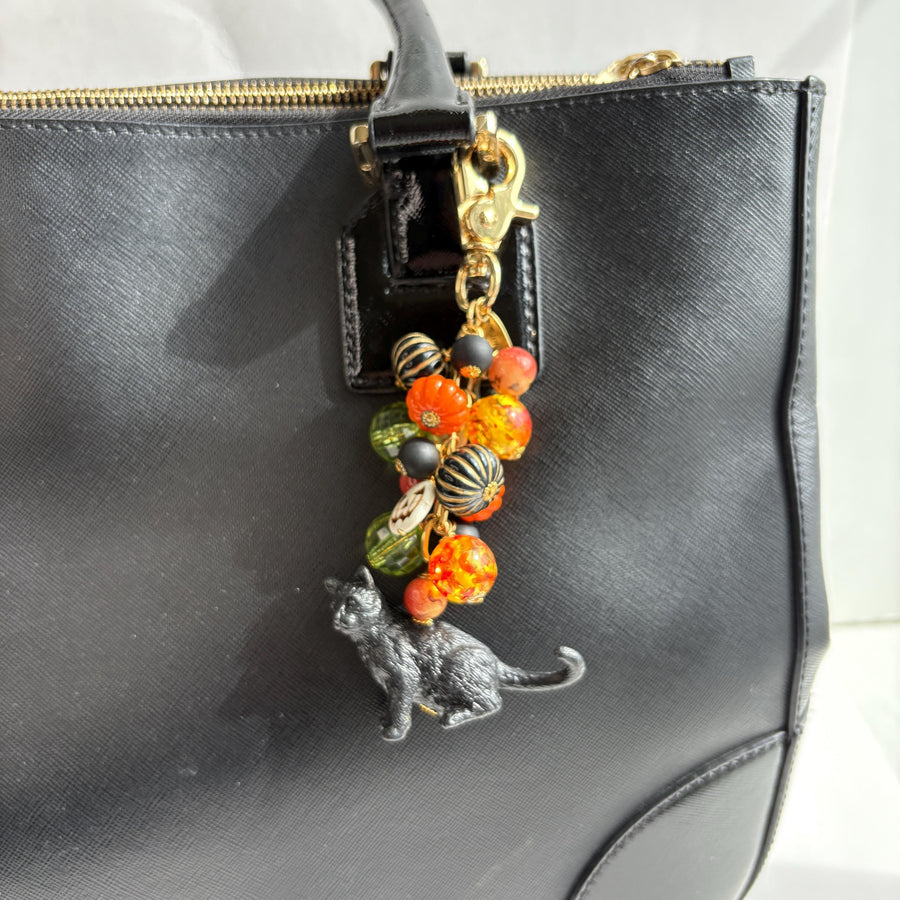 Bewitched Halloween Black Cat Purse Charm