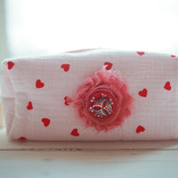 Lenora Dame One-of-a-Kind Quilted Heart Print Cosmetic / Makeup bag
