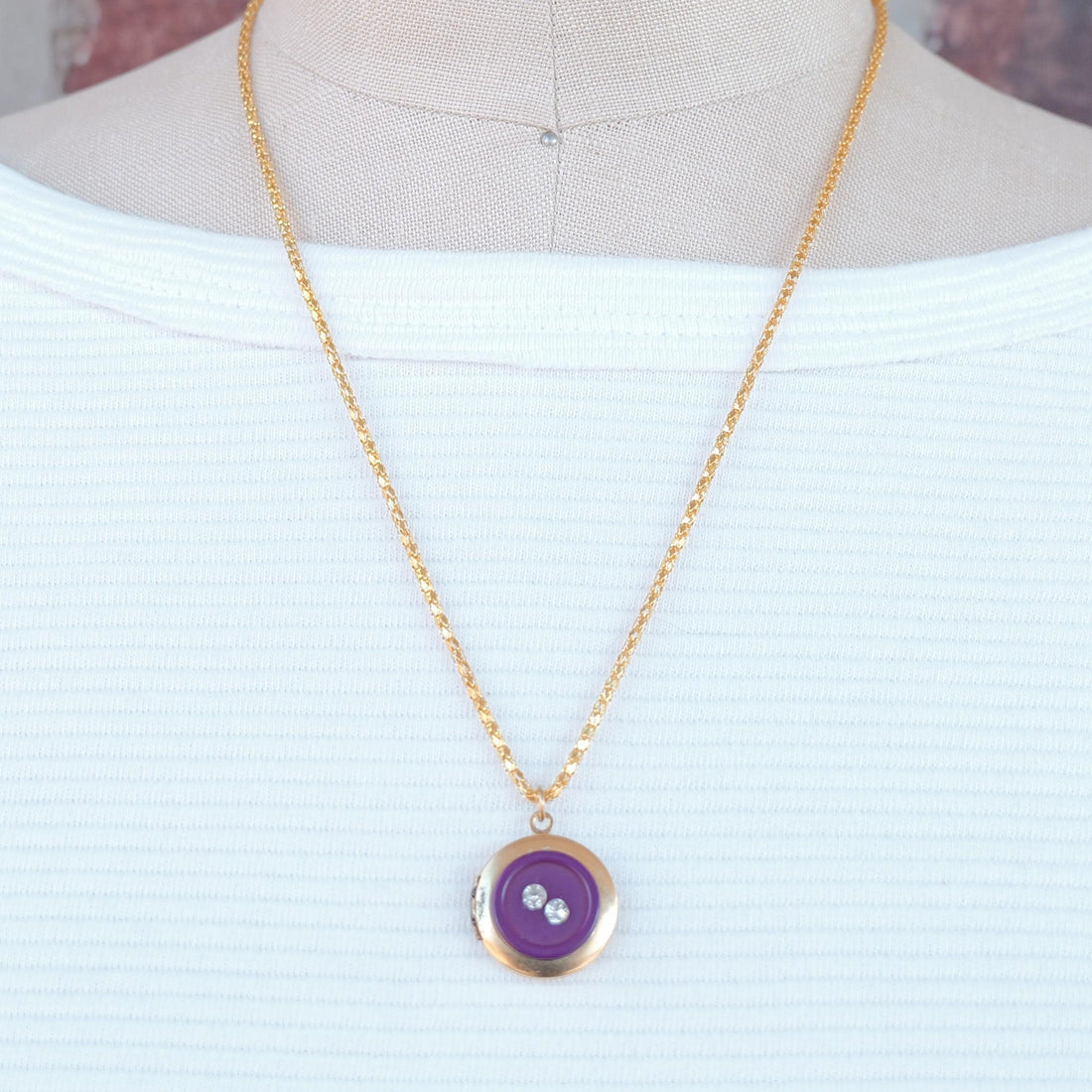 Lenora Dame One-of-a-Kind vintage button Charm locket necklace