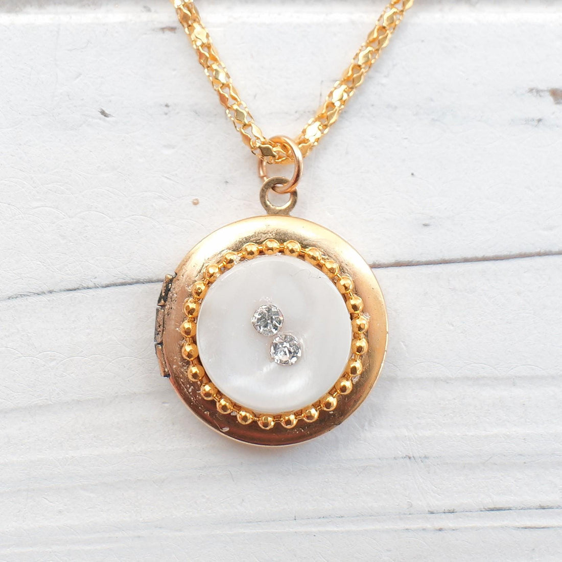 Lenora Dame White button locket necklace