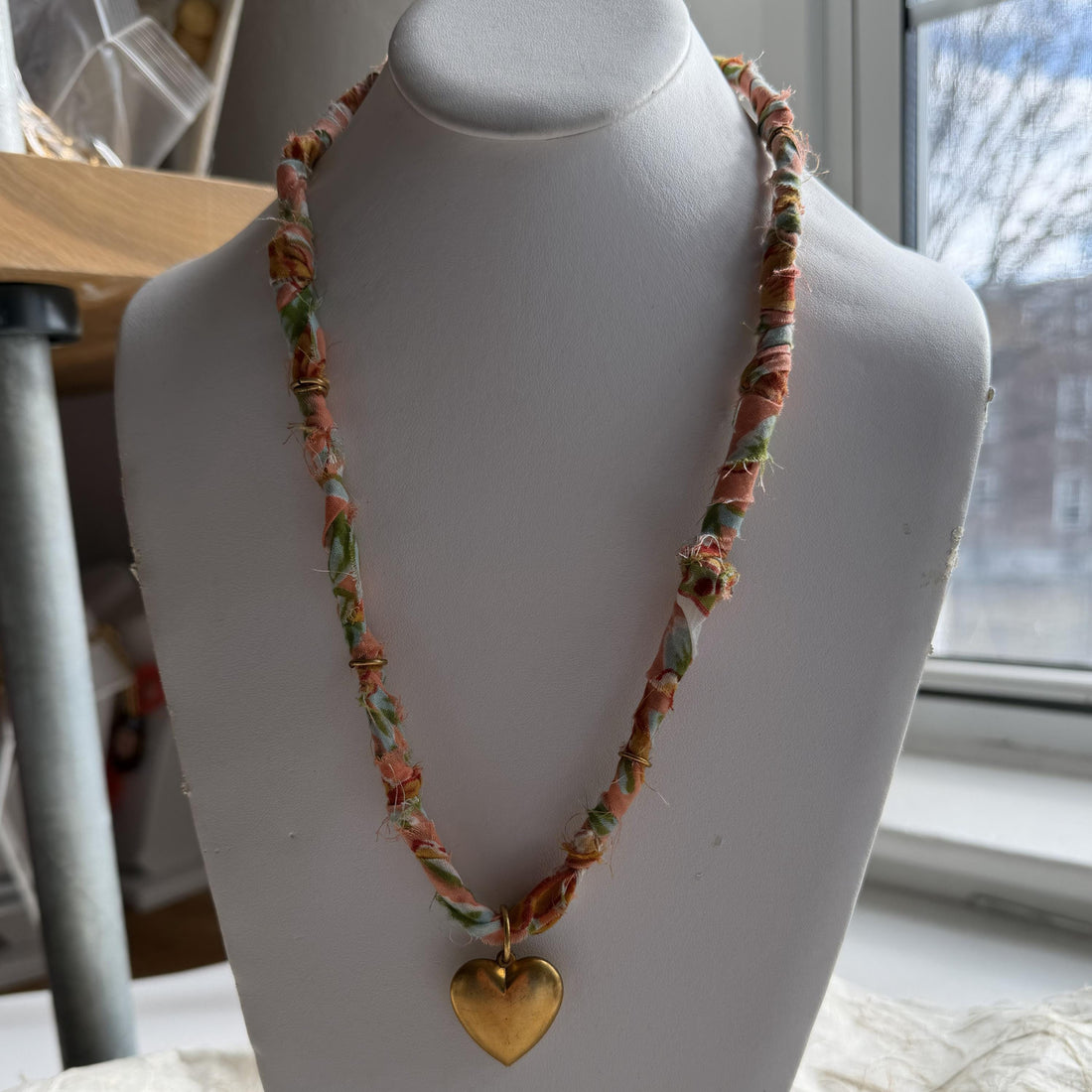 Lenora Dame Fabric Wrapped Heart Necklace