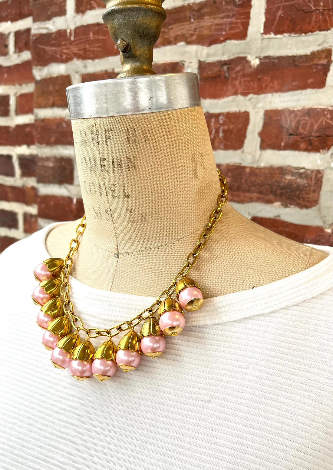 Lenora Dame Pink Pearl + Bead Cap Charm Necklace