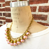 Lenora Dame Pink Pearl + Bead Cap Charm Necklace