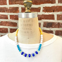 Lenora Dame Color Block Necklace in Aqua & Royal Blue