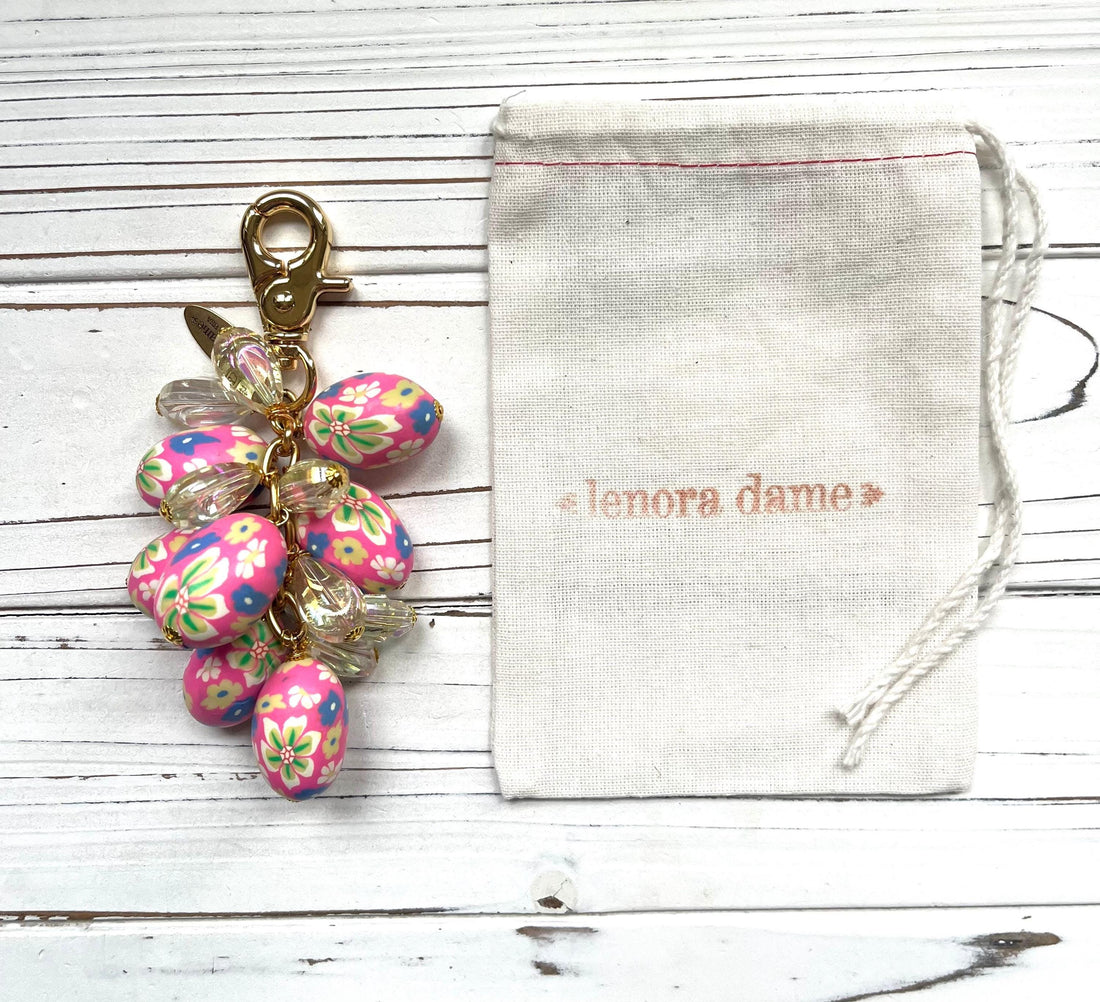 Lenora Dame Spring Egg Bag Charm - Pink & Iridescent