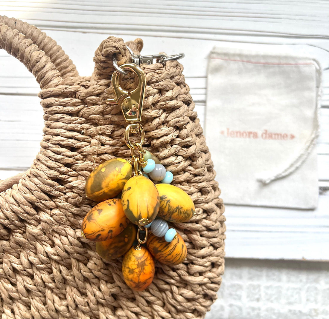 Lenora Dame Spring Egg Bag Charm - Orange & Blue