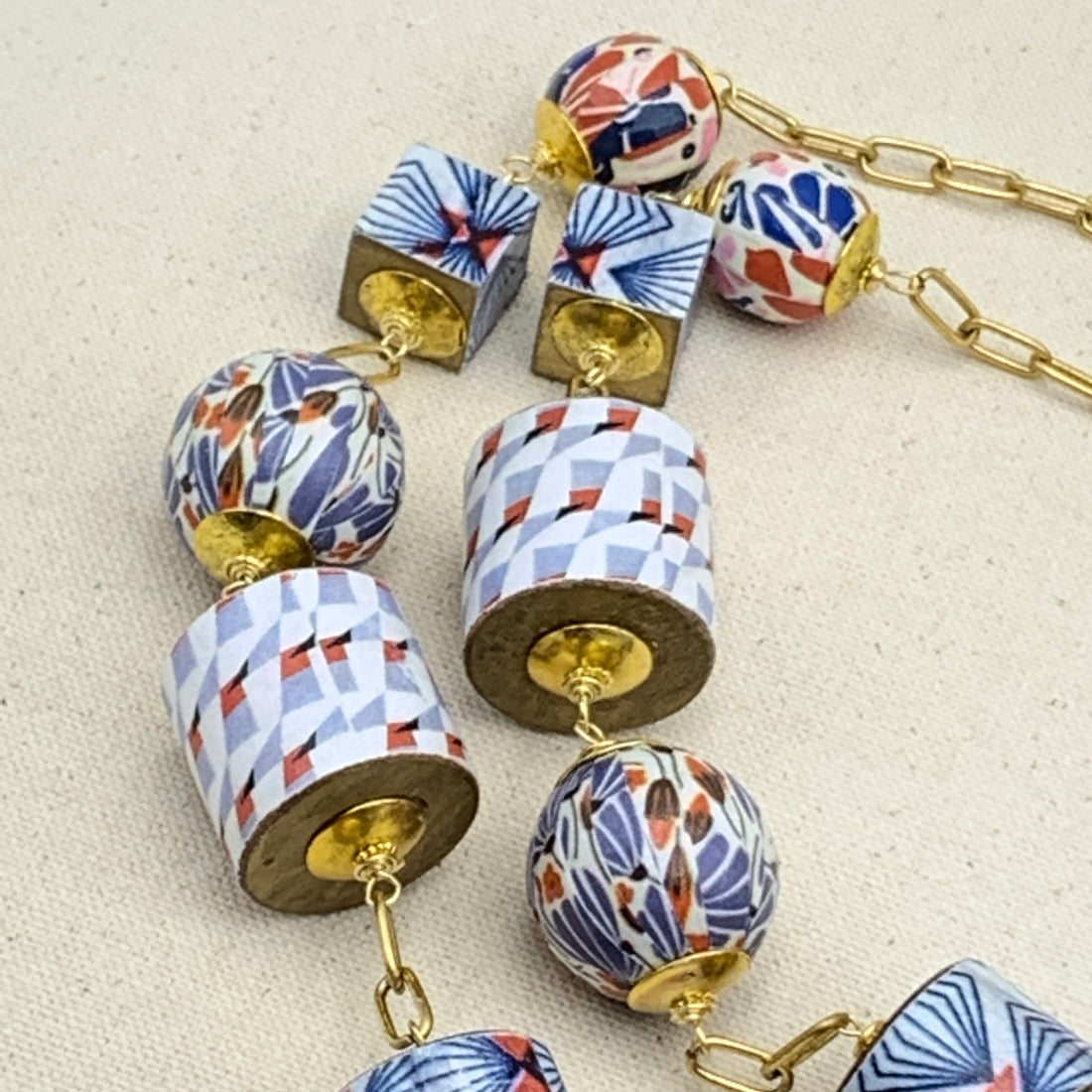 Folk Art Linked Wooden Bead Necklace