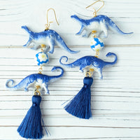 Lenora Dame Varsity Blues Dino Tassel Earrings